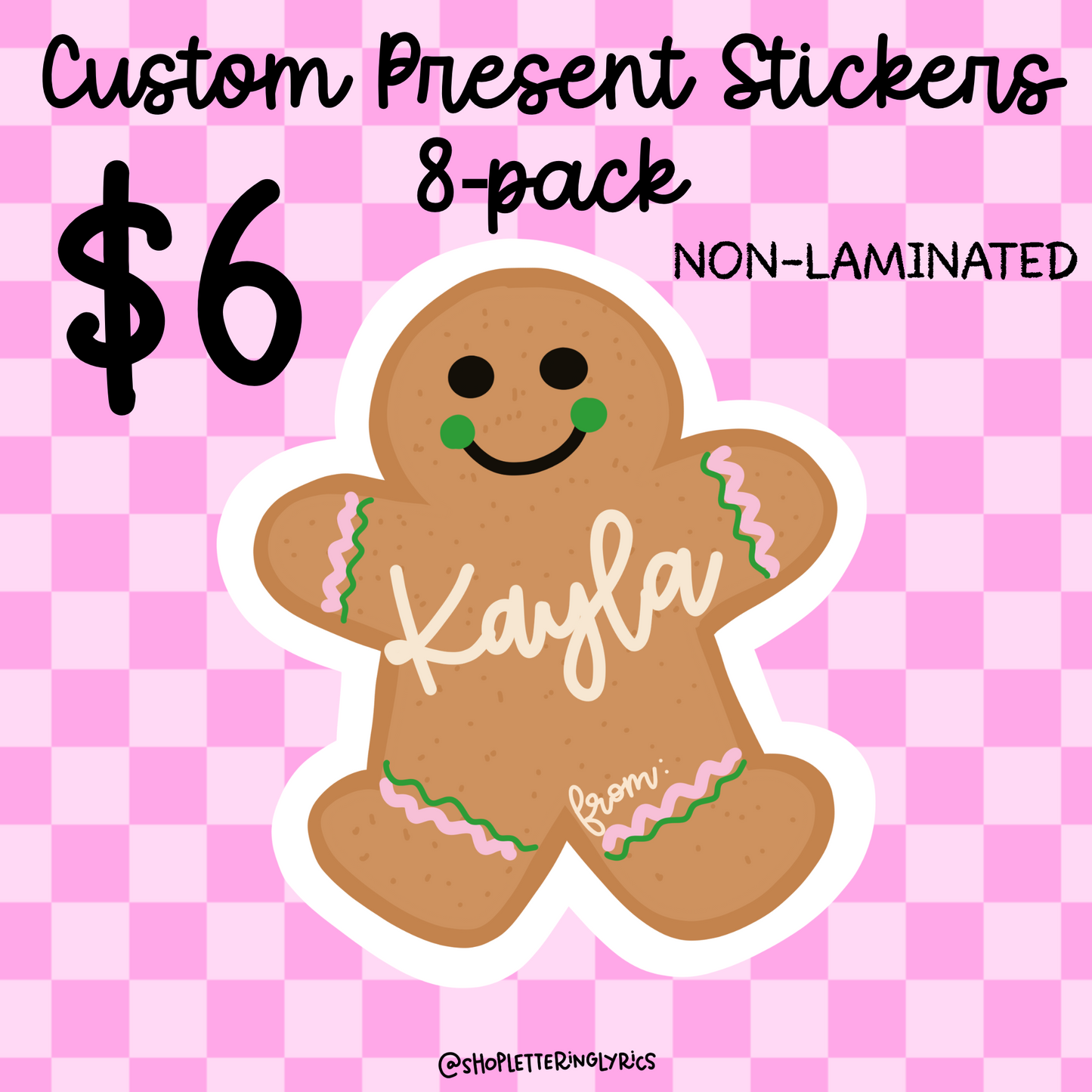Custom Gingerbread Present Stickers (8-Pack) (SEE ITEM DESCRIPTION)