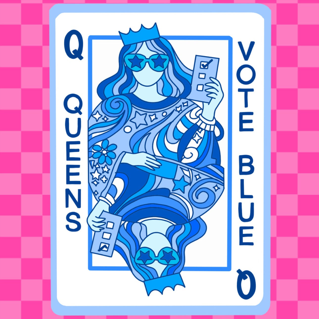 Queens Vote Blue Playing Card Vinyl Sticker
