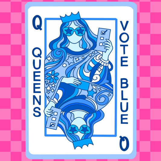 Queens Vote Blue Playing Card Vinyl Sticker