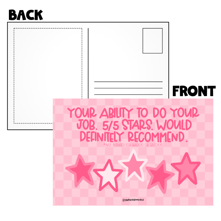 *PREORDER* Your Ability To Do Your Job 5/5 Stars Post Card