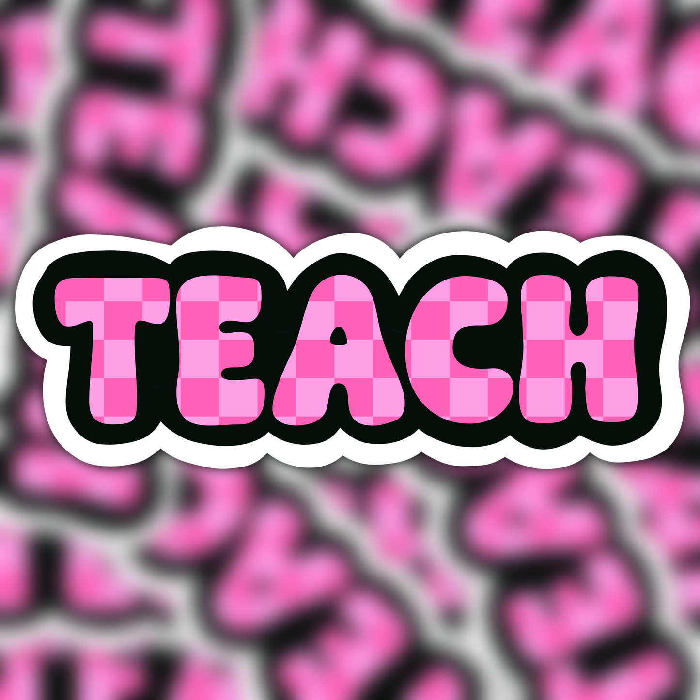 Teach Pink Checkered Vinyl Sticker